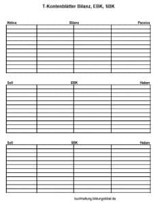 T-Konten Vorlage, T-Kontenblätter kostenlos, Muster downloaden